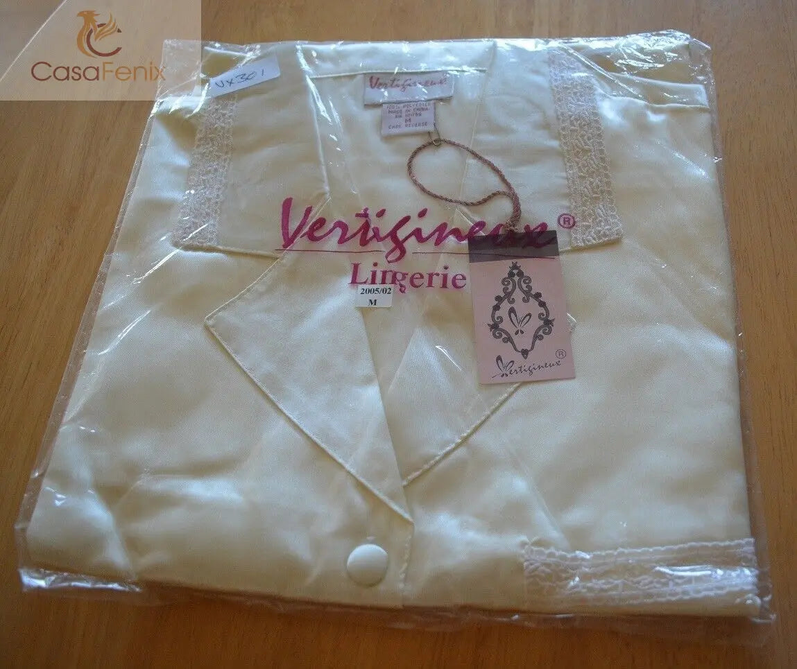 New Lingerie VX Intimate Satin Ivory Charmeuse Pajamas PJ Size Medium. (2005/02) Clothes, Shoes & Accessories:Women:Women's Clothing:Lingerie & Nightwear:Nightwear CasaFenix