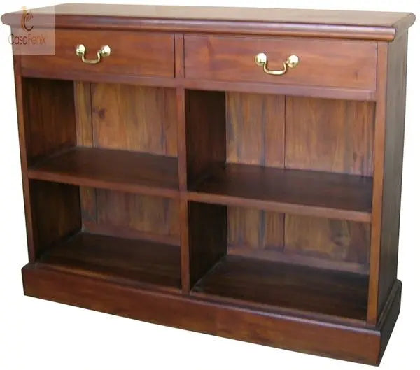 2 Drawer Solid Mahogany Victorian Bookcase 1 Fixed Shelf & 1 Drawer CasaFenix