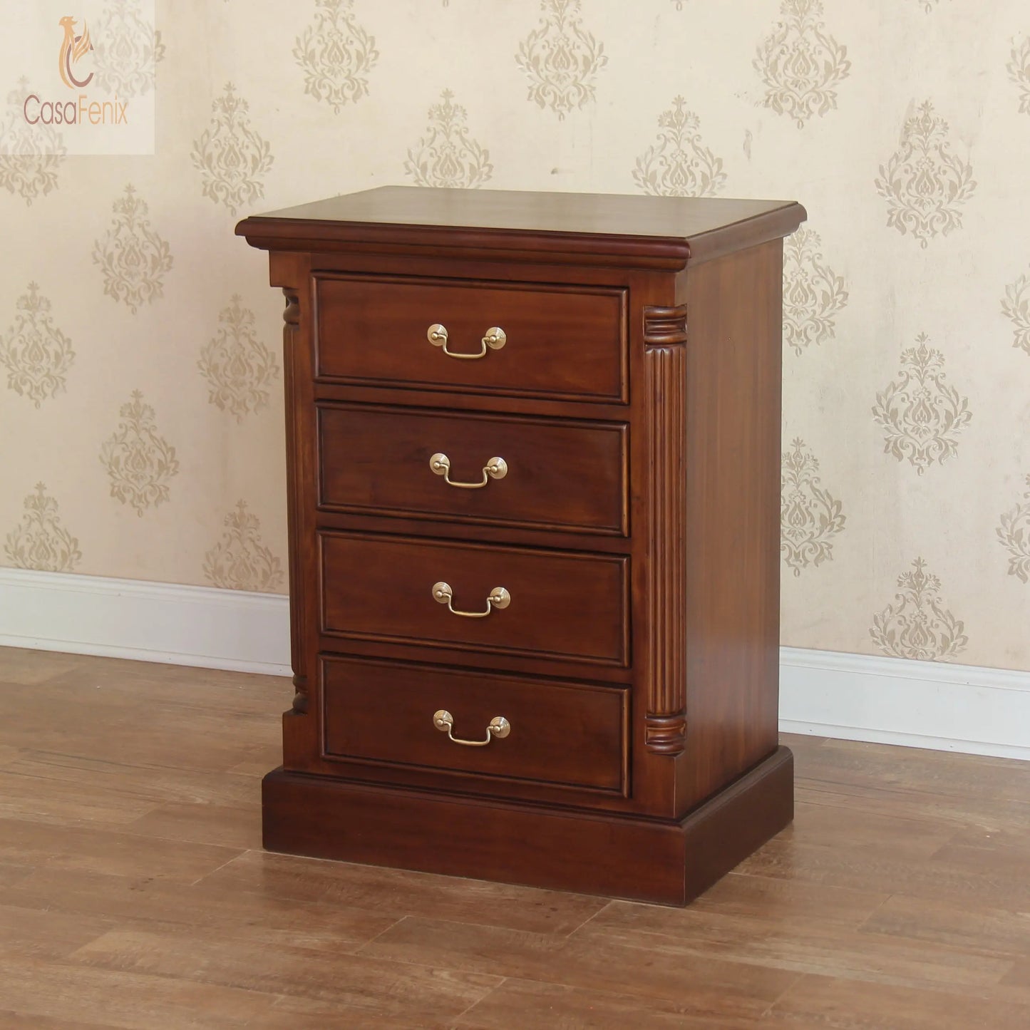 4 Drawer Solid Mahogany Chest with Brass Handles Column Georgian Collection - CasaFenix