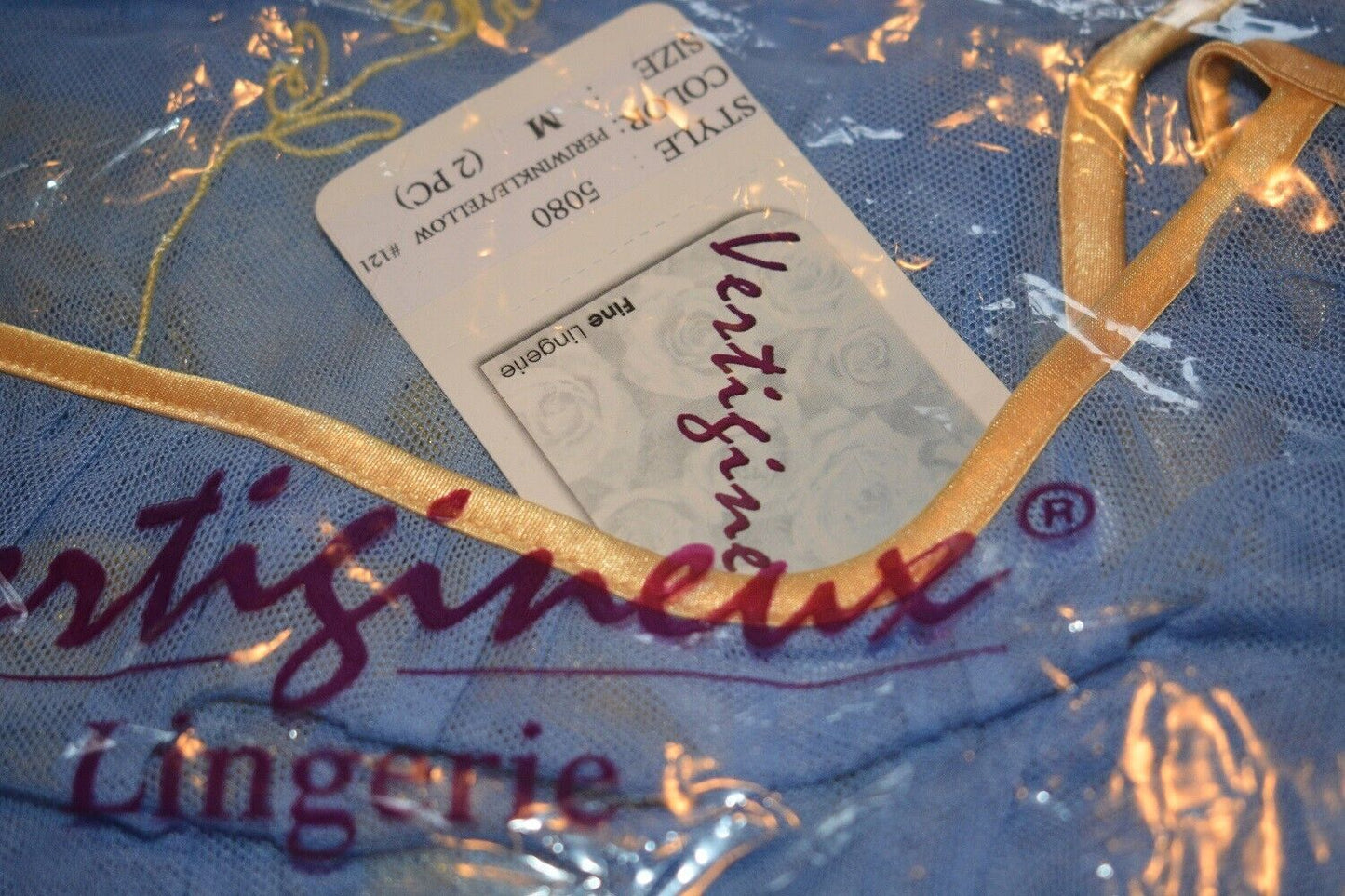 New Lingerie VX Intimate Blue & Gold Sheer Babydoll + G-string Size Medium. 5080 Clothes, Shoes & Accessories:Women:Women's Clothing:Lingerie & Nightwear:Nightwear CasaFenix