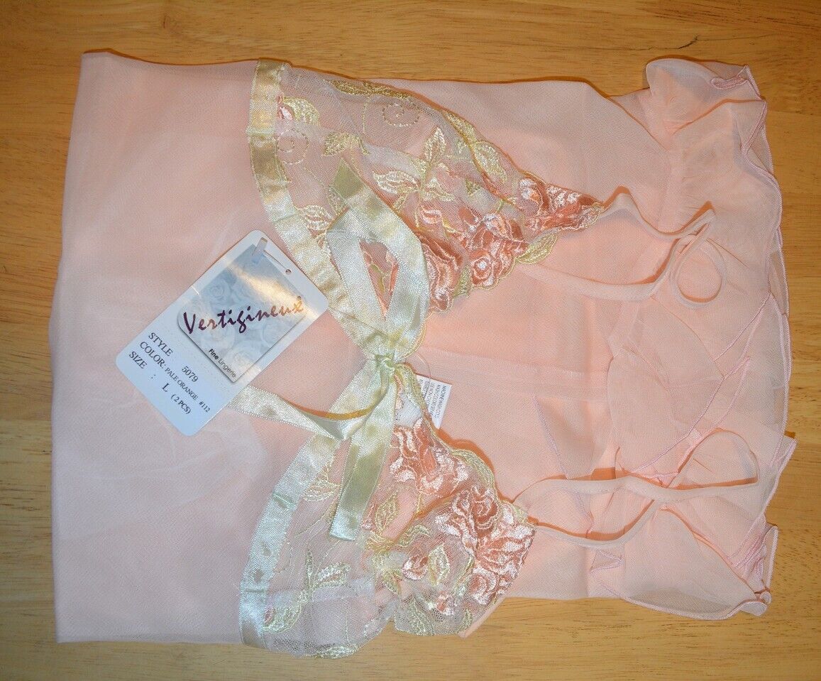 New VX Intimate Chiffon Pale Orange Babydoll + G-string Size Medium 5079 Clothes, Shoes & Accessories:Women:Women's Clothing:Lingerie & Nightwear:Nightwear CasaFenix
