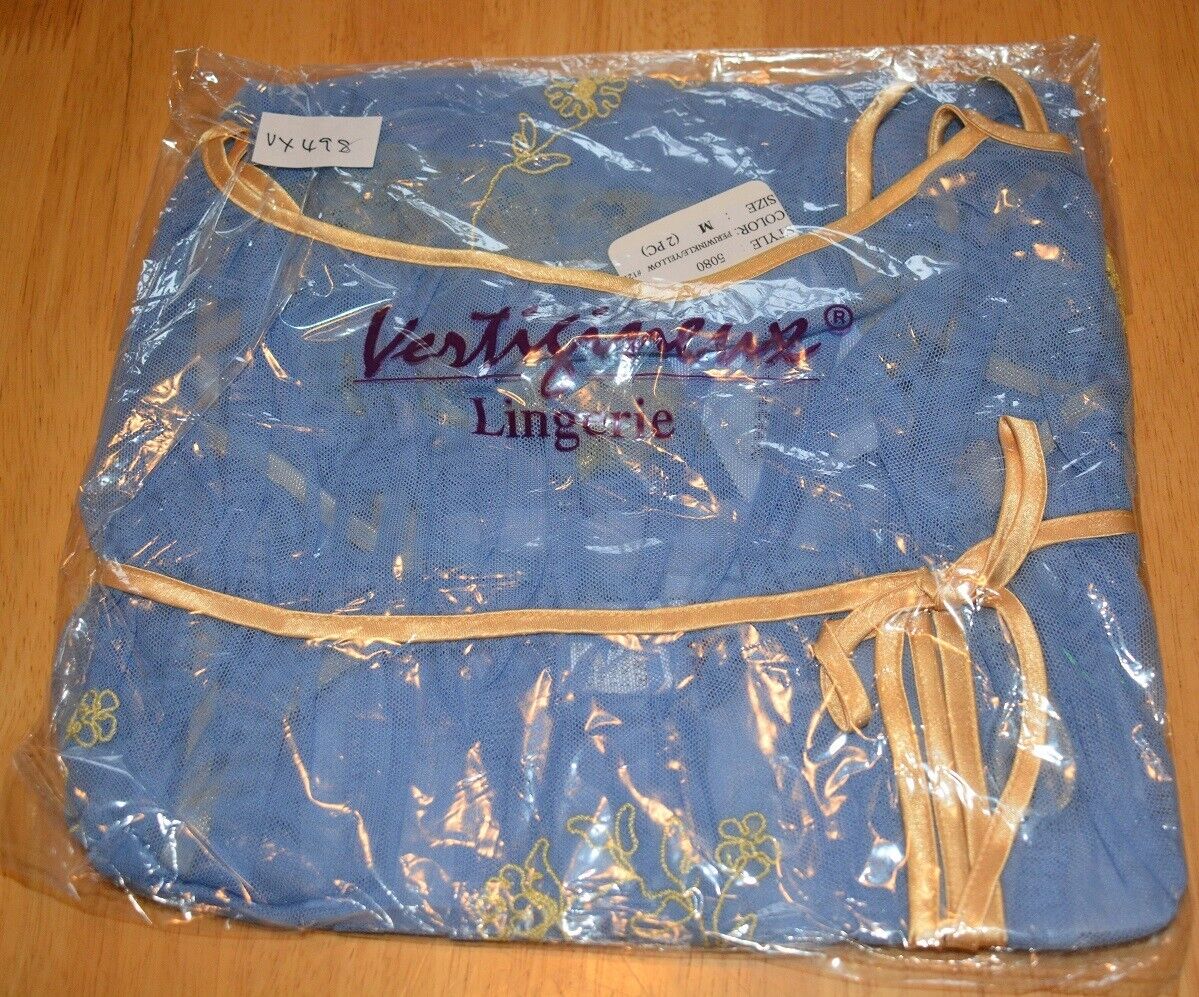 New Lingerie VX Intimate Blue & Gold Sheer Babydoll + G-string Size Medium. 5080 Clothes, Shoes & Accessories:Women:Women's Clothing:Lingerie & Nightwear:Nightwear CasaFenix