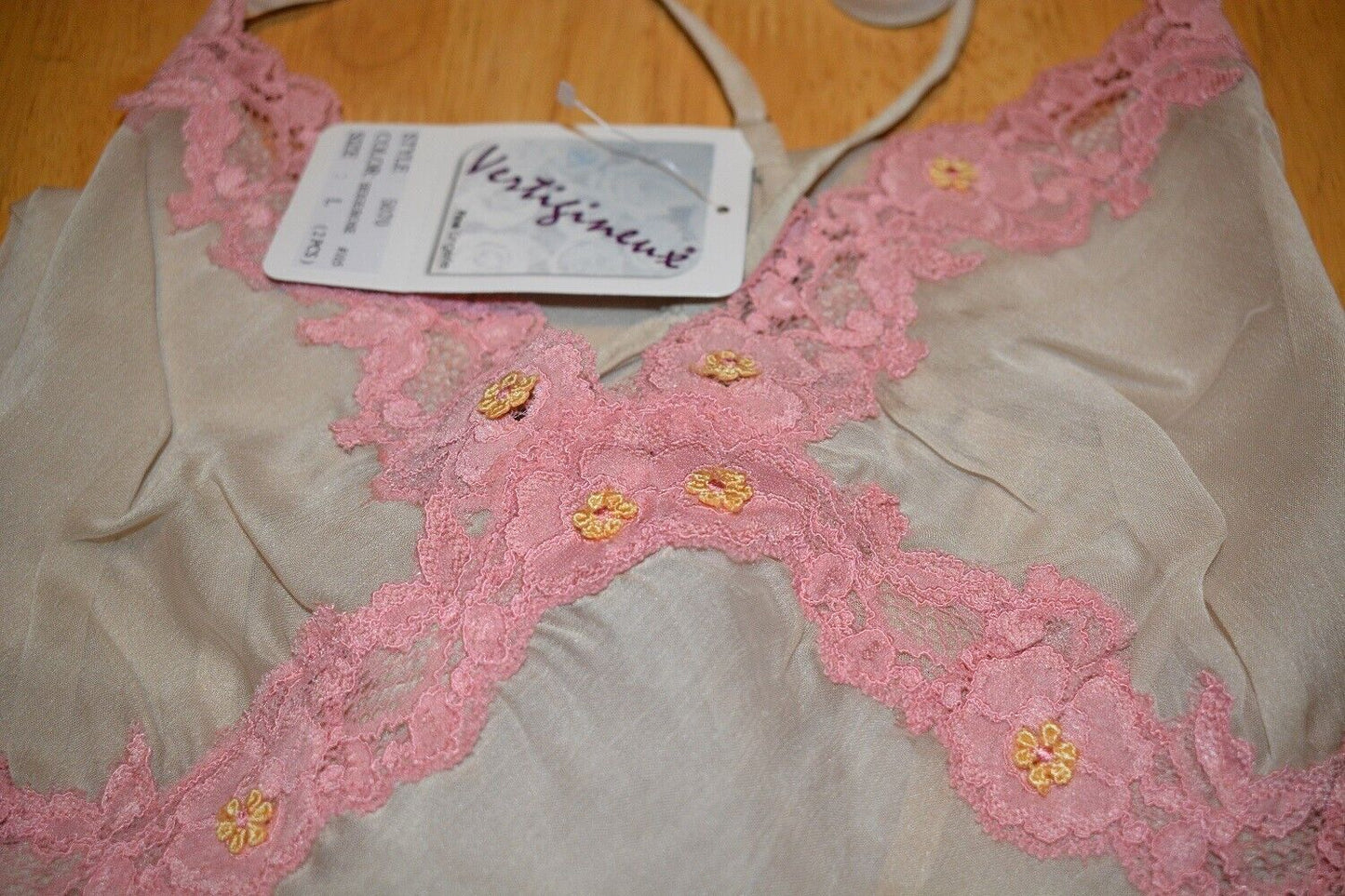 New Lingerie VX Intimate Chiffon Beige Rose Babydoll + G-string Size Large 5070 Clothes, Shoes & Accessories:Women:Women's Clothing:Lingerie & Nightwear:Nightwear CasaFenix