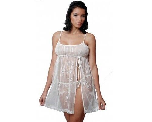 New Lingerie VX Intimate Blue & Gold Sheer Babydoll + G-string Size Medium. 5080 Clothes, Shoes & Accessories:Women:Women's Clothing:Lingerie & Nightwear:Nightwear CasaFenix