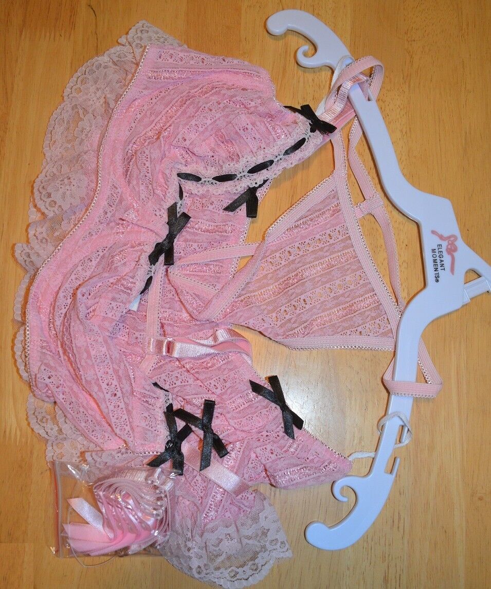 Elegant Moments 3 Pce Lingerie Set Pink (6710) Sz Large Bra Suspenders G-String Clothes, Shoes & Accessories:Women:Women's Clothing:Lingerie & Nightwear:Bras & Bra Sets CasaFenix