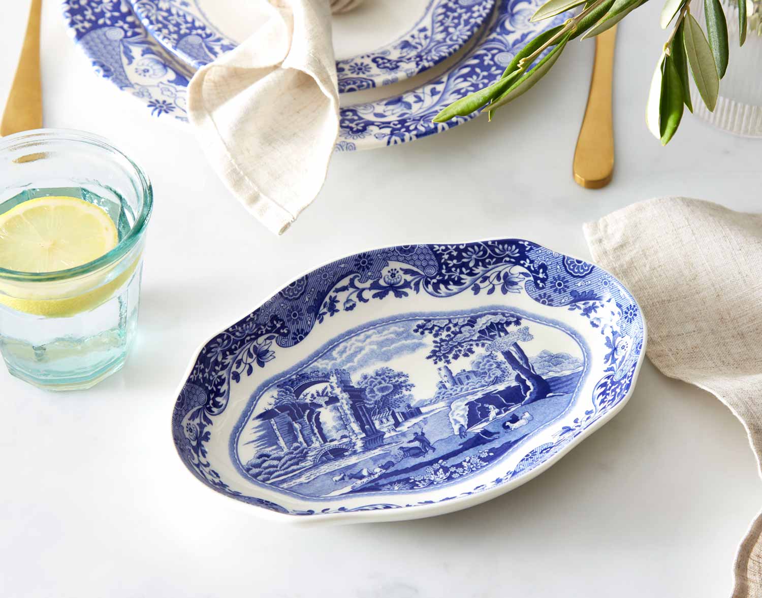 Blue Italian Oval Fluted Dish – Porcelain Serving Plate by Spode dinnerware CasaFenix