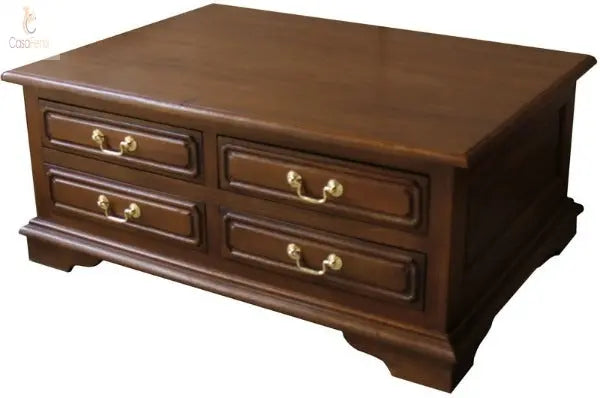 8 Drawer Rectangular Solid Mahogany Coffee Table - CasaFenix