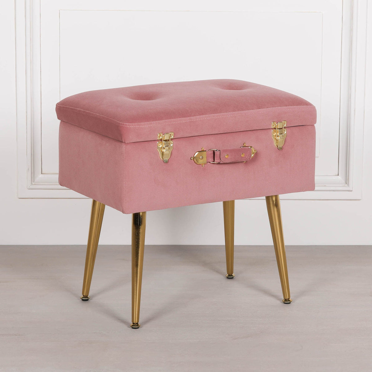Pink Suitcase Stool with Gold Legs Stools CasaFenix