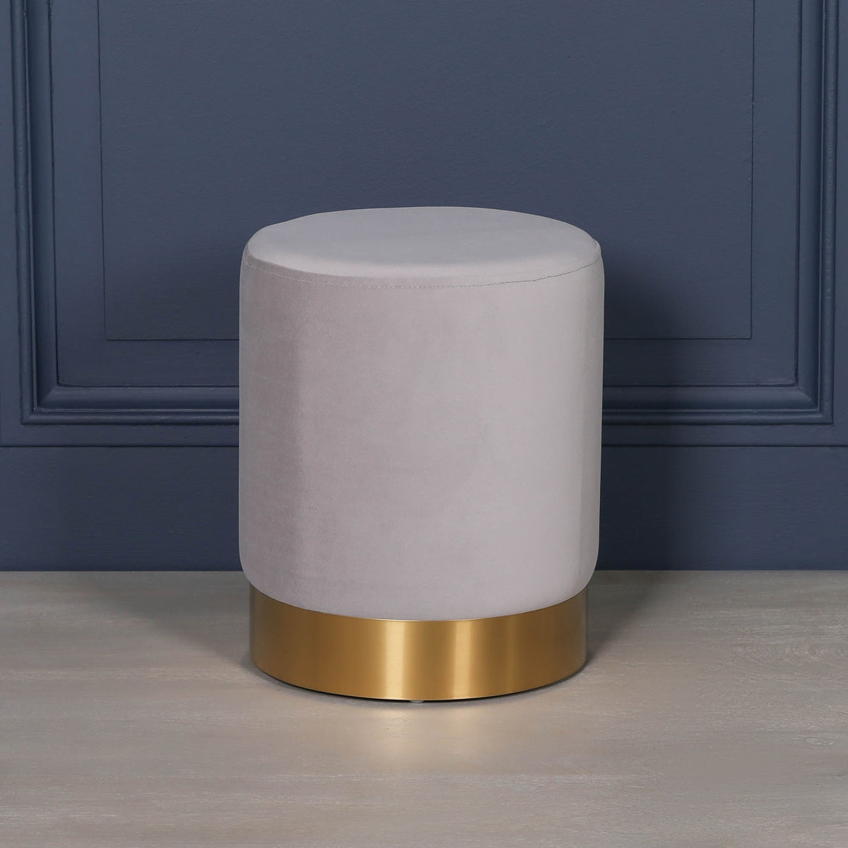 Light Grey Velvet Round Stool with Gold Base Stools CasaFenix