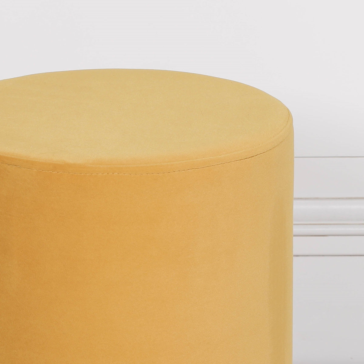 Mustard Yellow Velvet Round Stool with Gold Trim Base stool CasaFenix