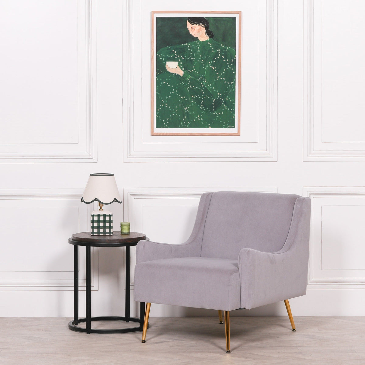 Grey Velvet Accent Chair with Gold Legs — Deep Seat Occasional Chair Chair CasaFenix