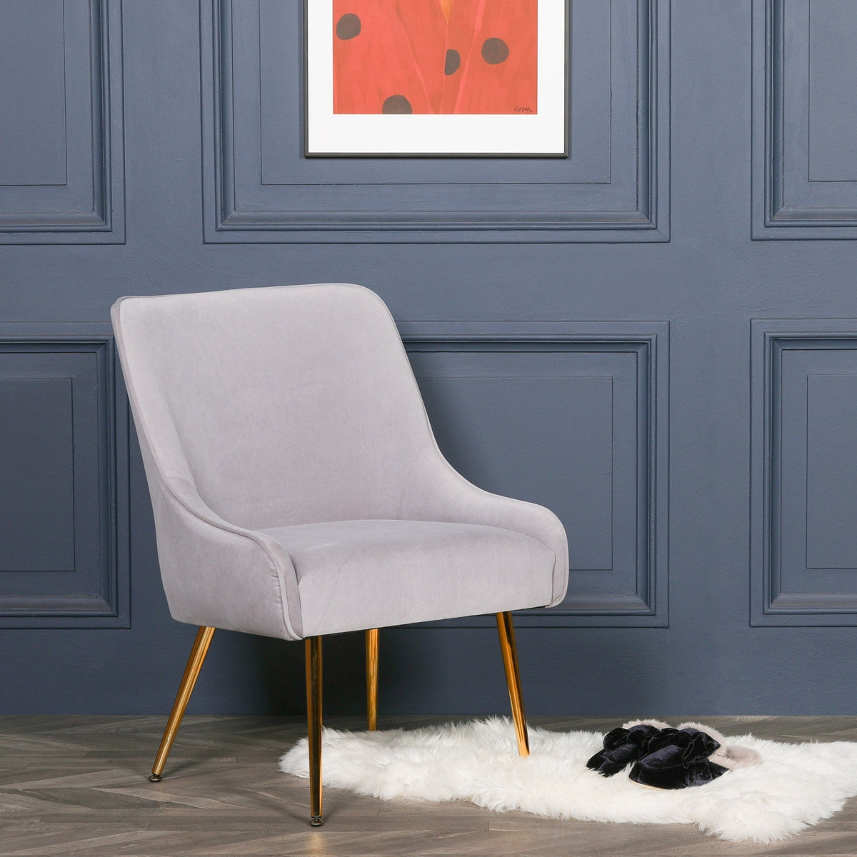Light Grey Velvet Wingback Chair with Gold Legs Chair CasaFenix