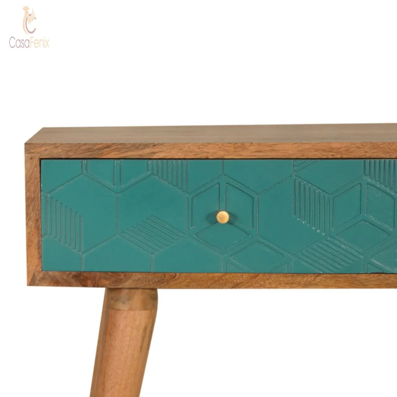 Acadia Teal Console Table Cube Designed 2 Drawers. Nordic Style. Solid Mango Wood - CasaFenix