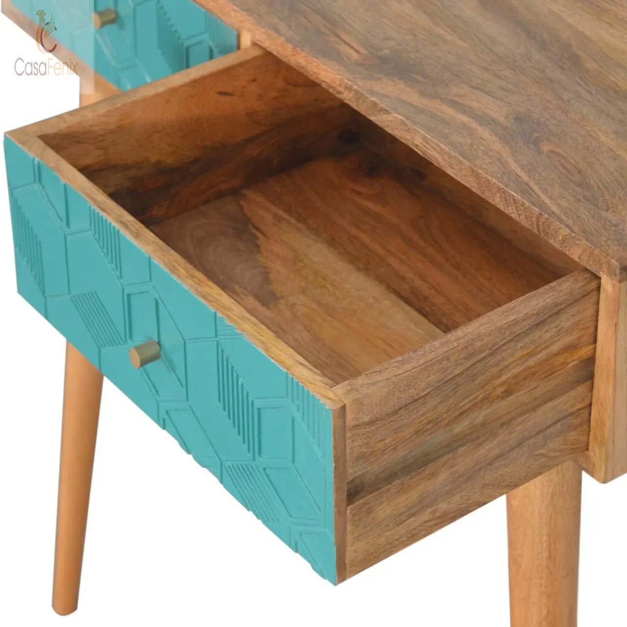 Acadia Teal Console Table Cube Designed 2 Drawers. Nordic Style. Solid Mango Wood - CasaFenix