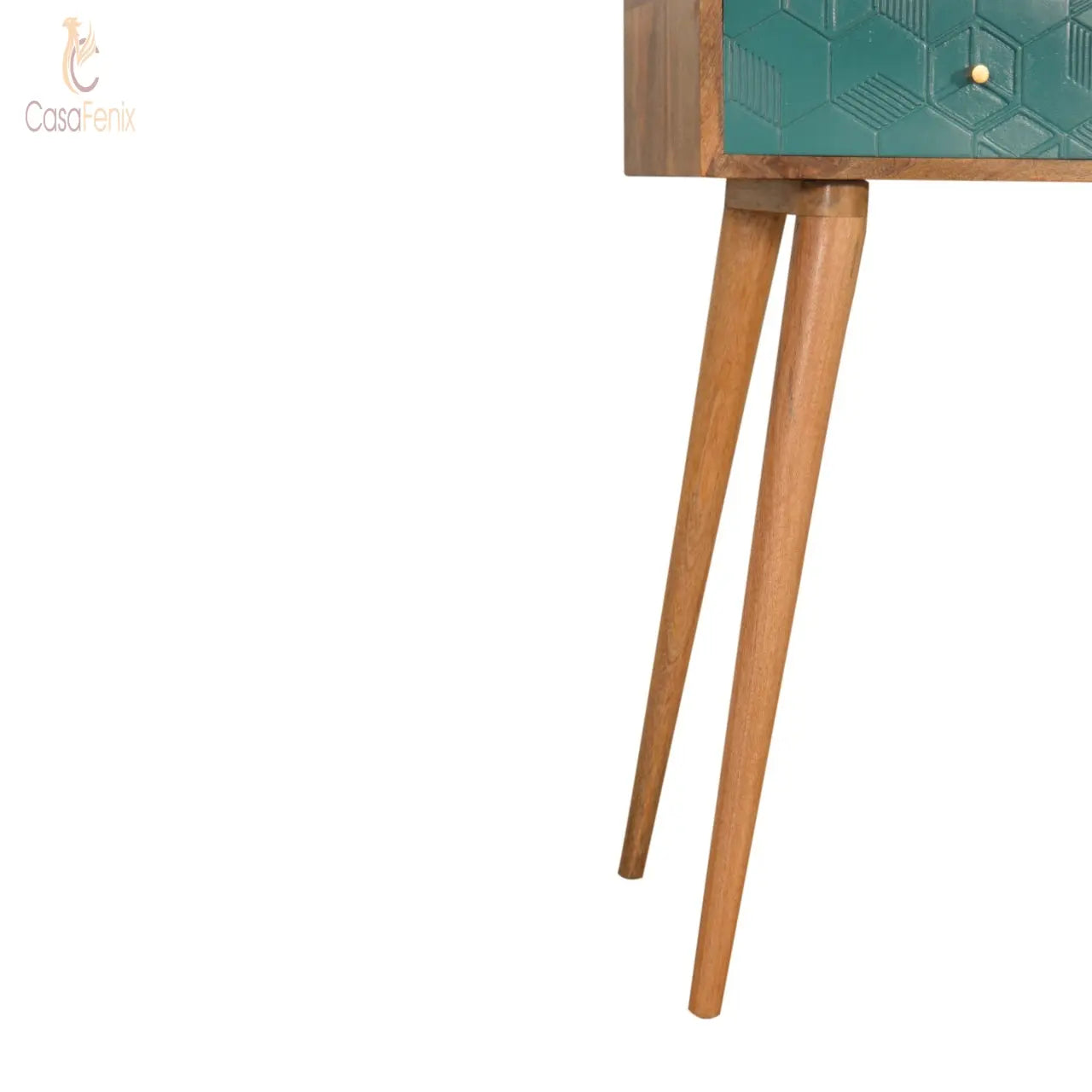 Acadia Teal Console Table Cube Designed 2 Drawers. Nordic Style. Solid Mango Wood - CasaFenix