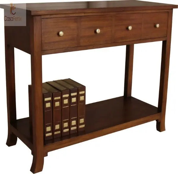Alice Collection 1 Drawer Rectangular Solid Mahogany Hall Console Table - CasaFenix
