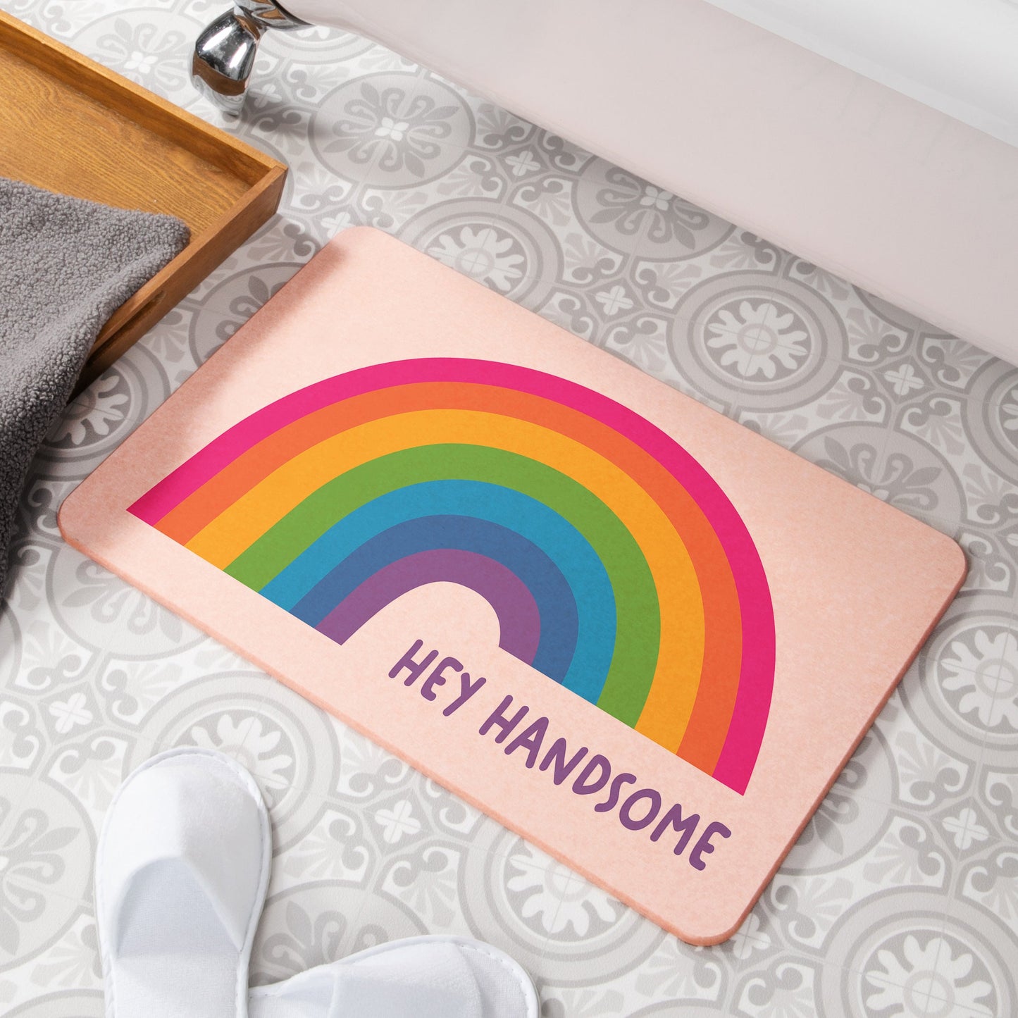 Hey Handsome Pink Stone Anti-Mould Non Slip Bath Mat Rug. 60x39cm Bath Mat CasaFenix
