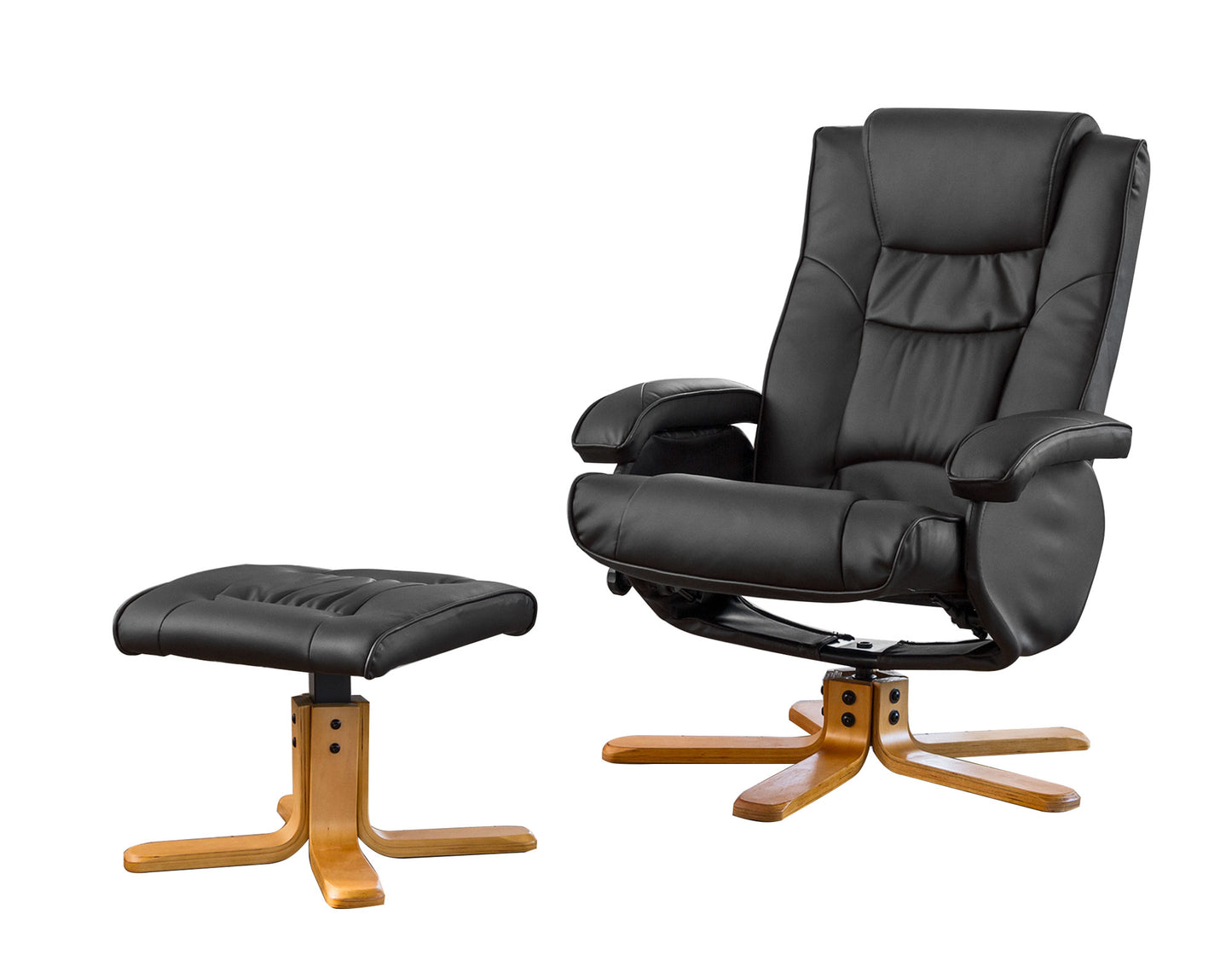 Soft Padded Swivel Recliner Wooden Base + Footstool Available in black, brown, burgundy, cream, grey. Heat Option *** - CasaFenix