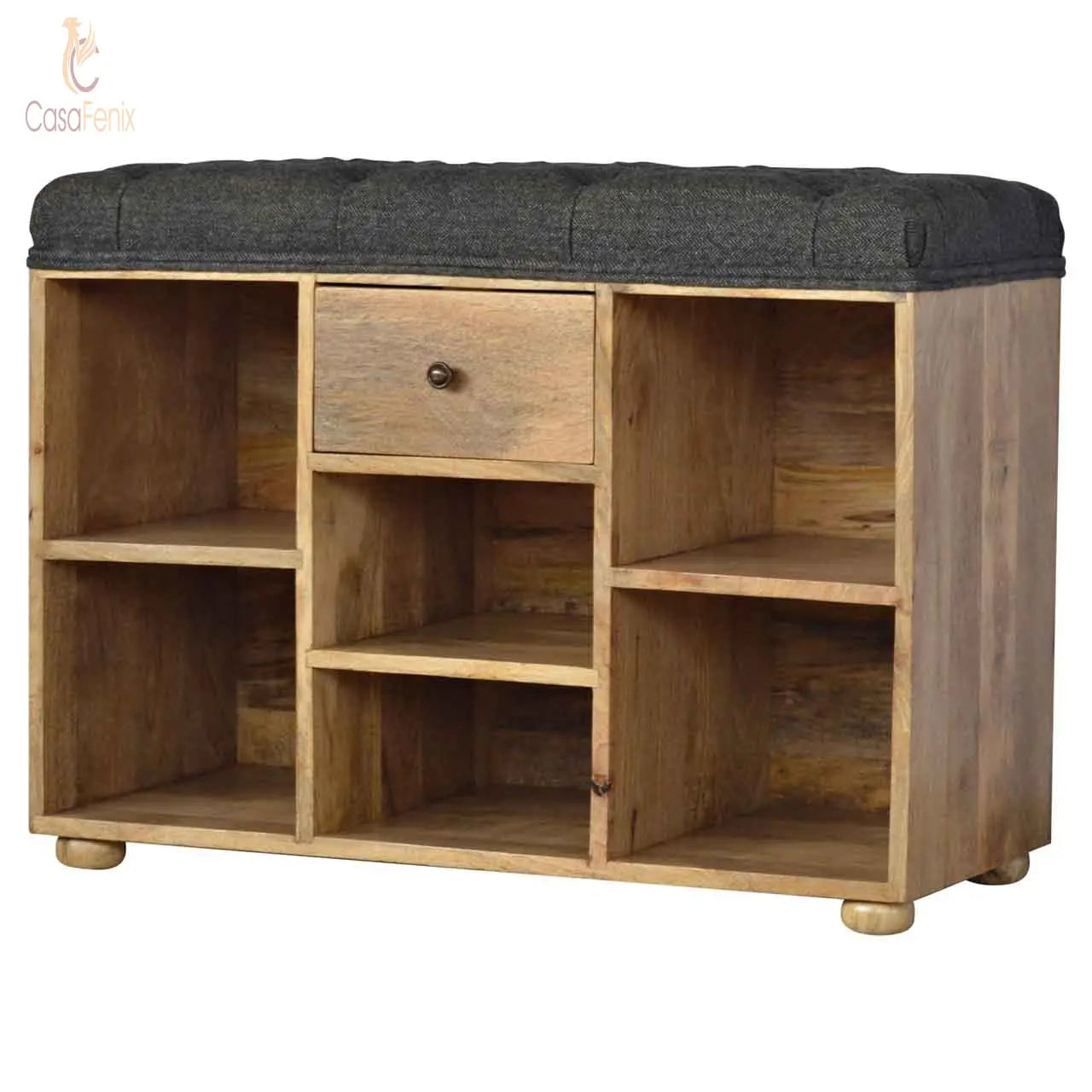 Black Tweed 6 Slot Shoe Storage Shoe Bench 100% solid mango wood - CasaFenix
