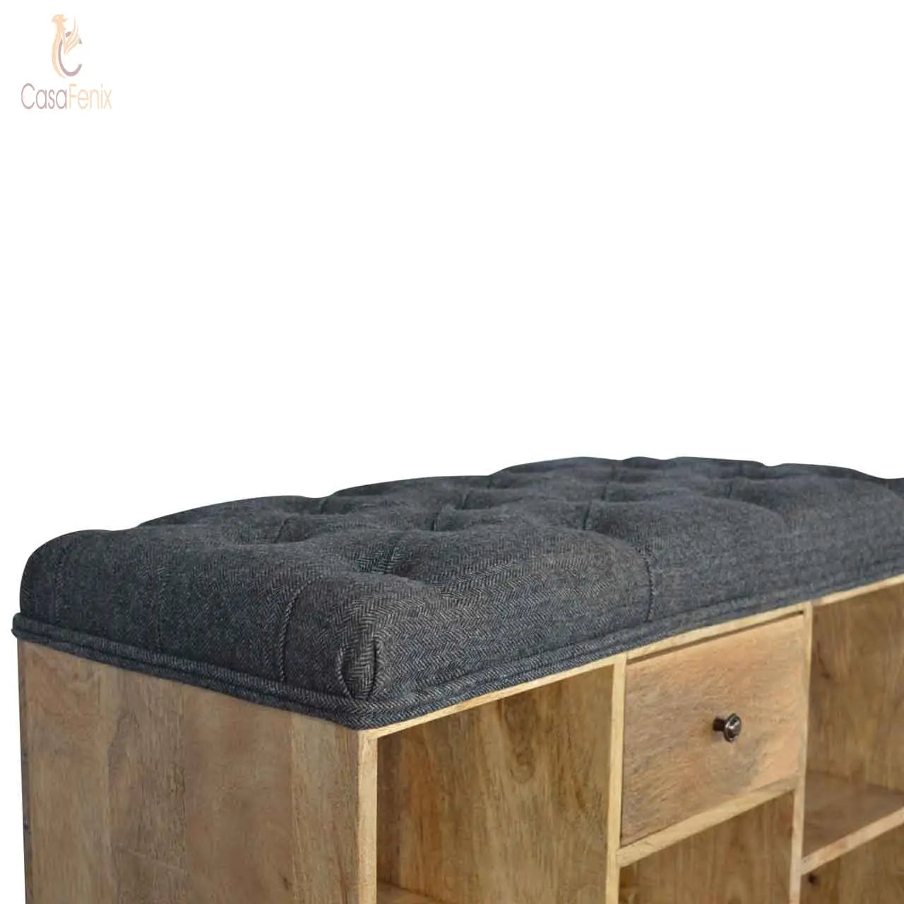 Black Tweed 6 Slot Shoe Storage Shoe Bench 100% solid mango wood - CasaFenix