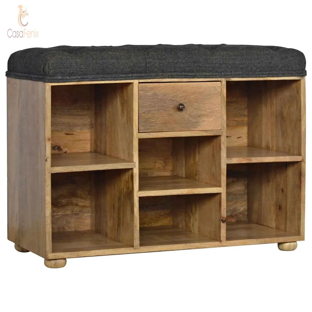 Black Tweed 6 Slot Shoe Storage Shoe Bench 100% solid mango wood - CasaFenix