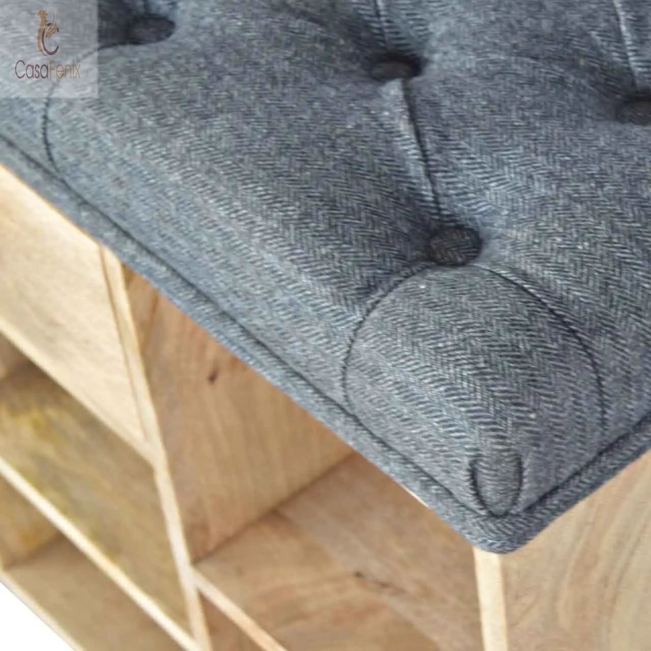 Black Tweed 6 Slot Shoe Storage Shoe Bench 100% solid mango wood - CasaFenix