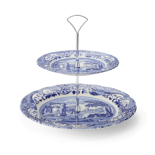 Blue Italian 2-Tier Cake Stand – Porcelain Afternoon Tea Display dinnerware CasaFenix