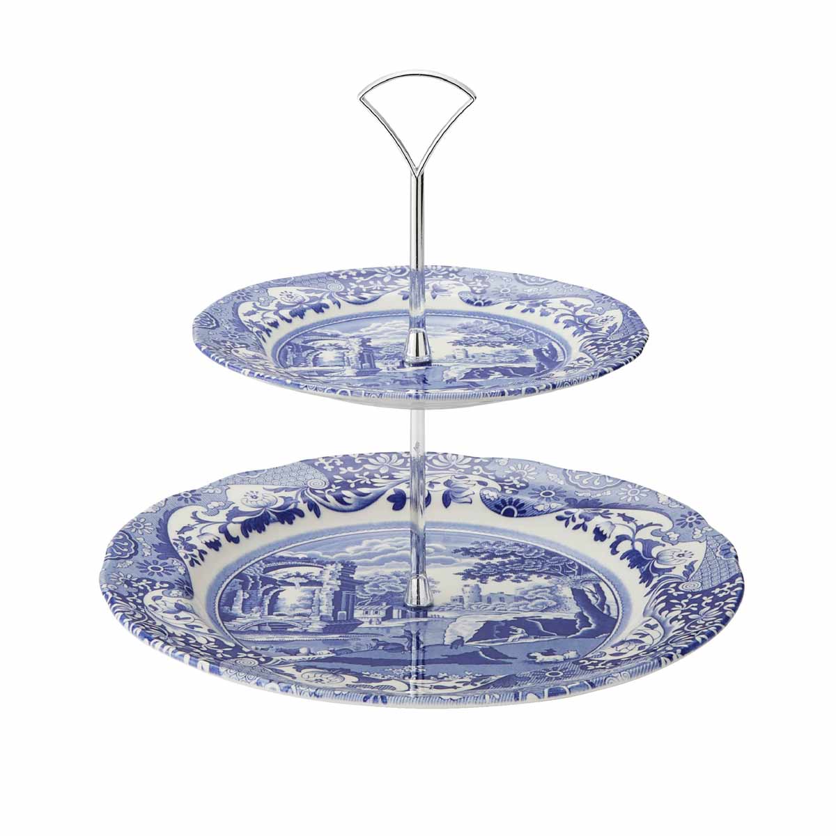 Blue Italian 2-Tier Cake Stand – Porcelain Afternoon Tea Display dinnerware CasaFenix