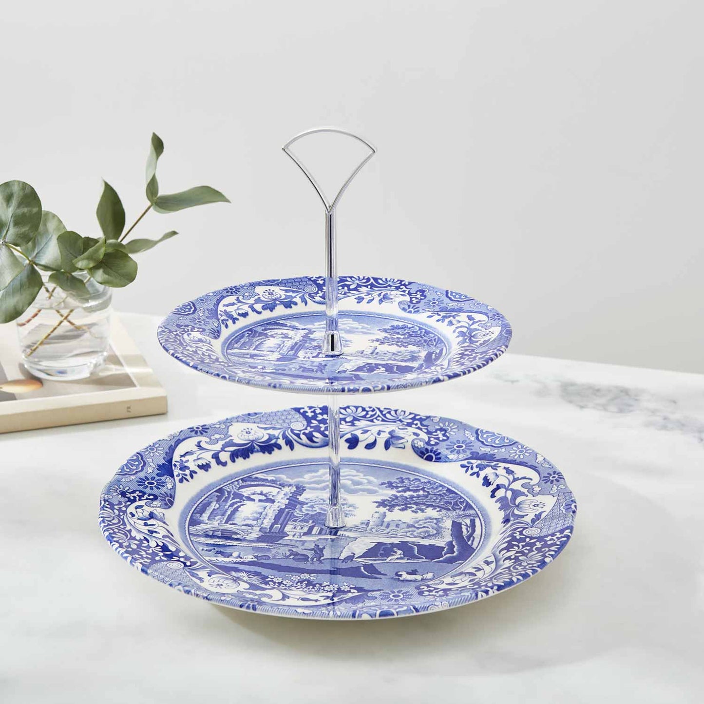 Blue Italian 2-Tier Cake Stand – Porcelain Afternoon Tea Display dinnerware CasaFenix