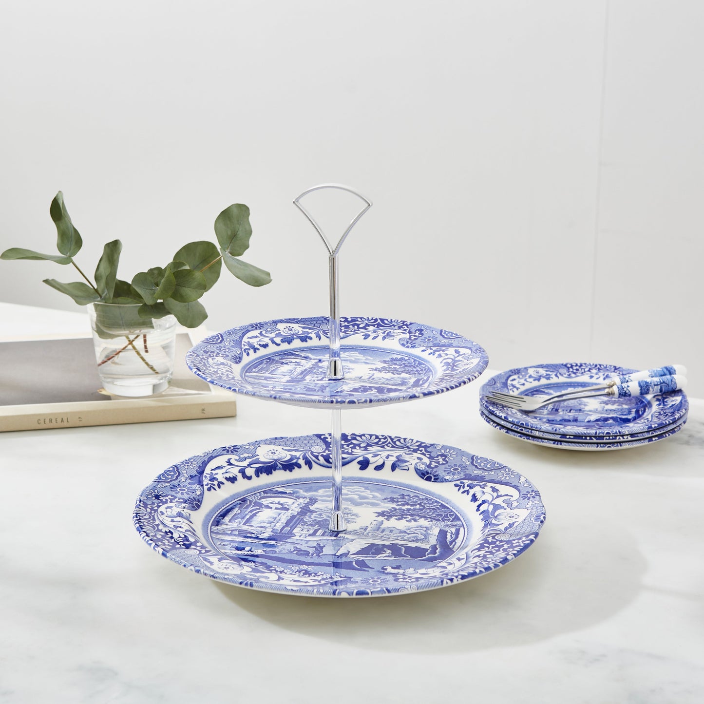 Blue Italian 2-Tier Cake Stand – Porcelain Afternoon Tea Display dinnerware CasaFenix