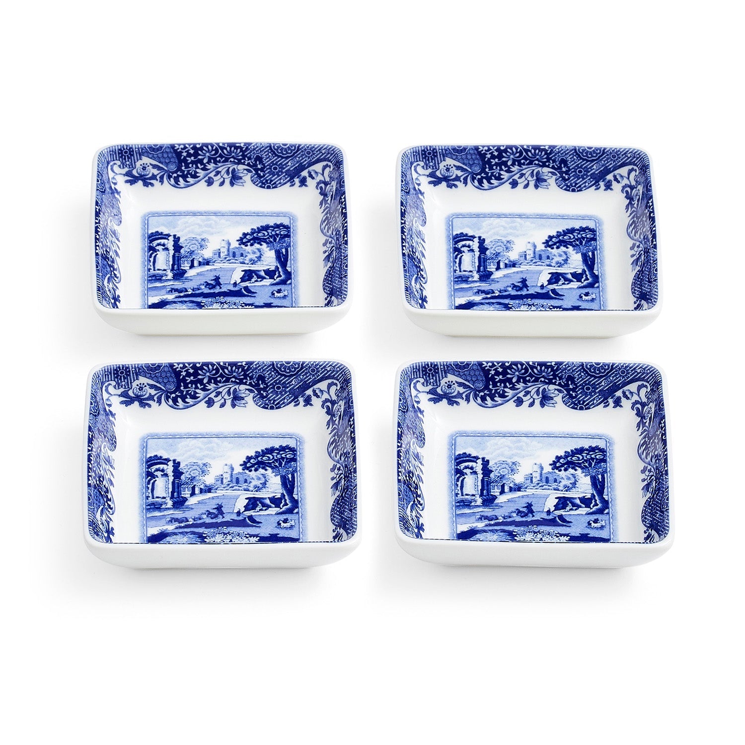 Blue Italian Set of 4 Square Dishes – Porcelain Canapé & Dip Plates dinnerware CasaFenix