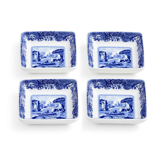 Blue Italian Set of 4 Square Dishes – Porcelain Canapé & Dip Plates dinnerware CasaFenix