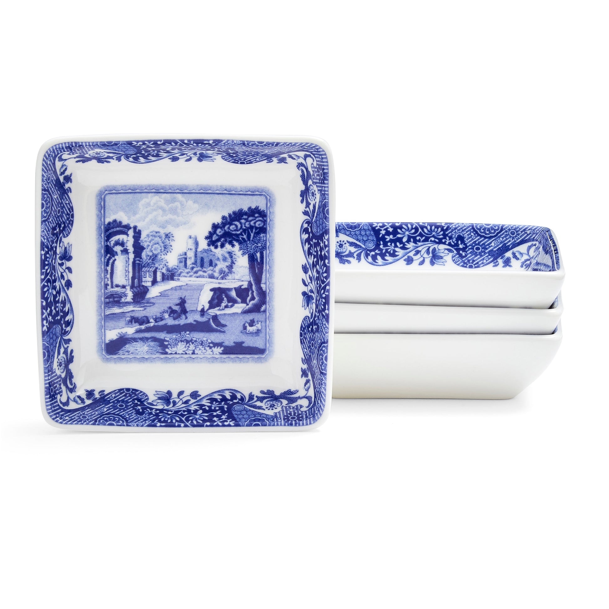 Blue Italian Set of 4 Square Dishes – Porcelain Canapé & Dip Plates dinnerware CasaFenix