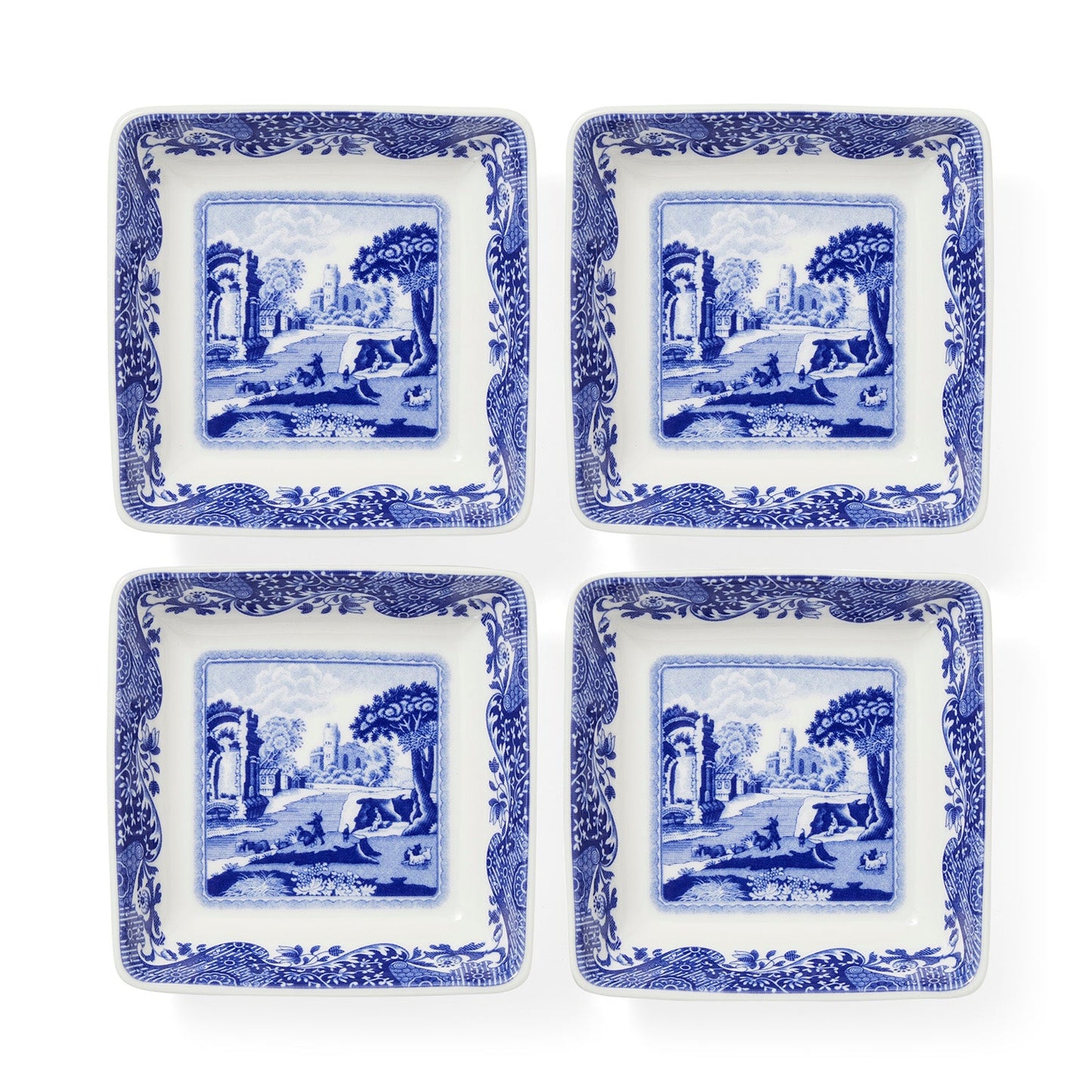 Blue Italian Set of 4 Square Dishes – Porcelain Canapé & Dip Plates dinnerware CasaFenix