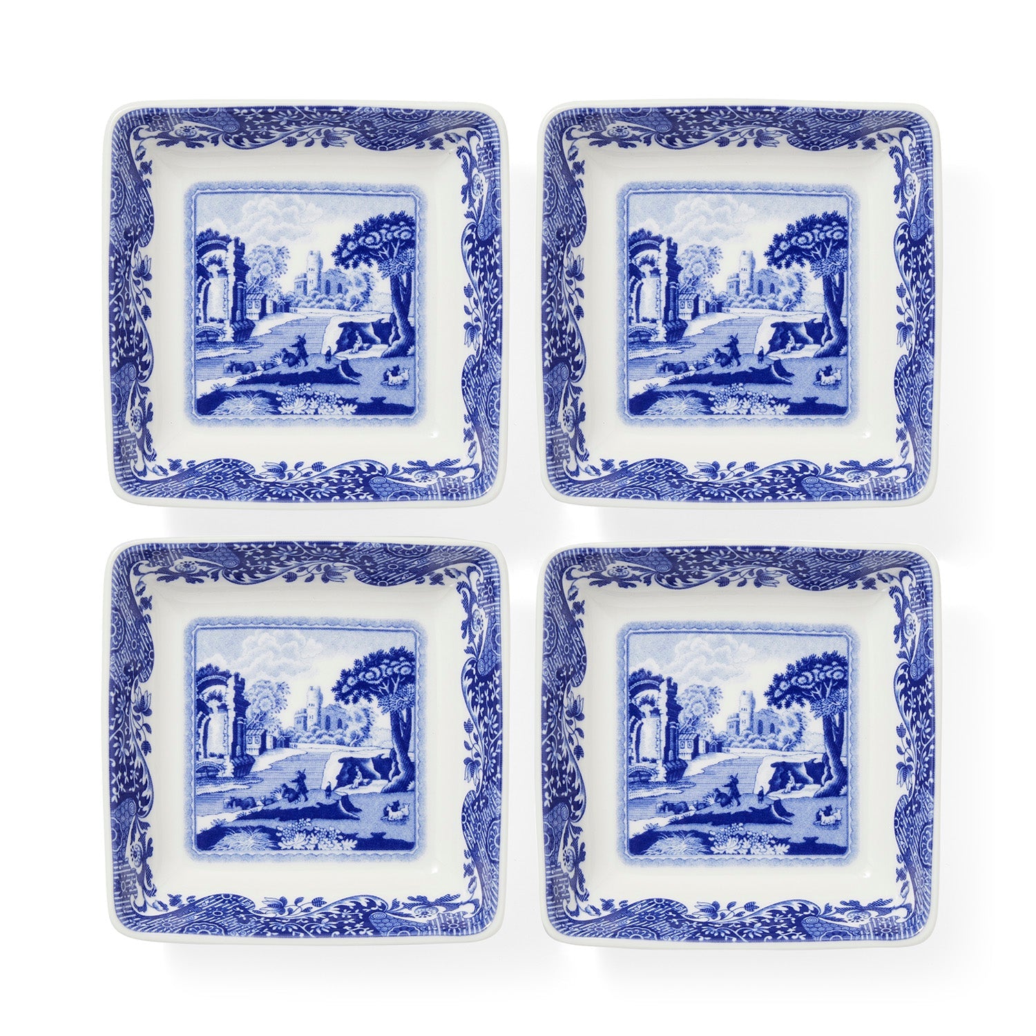 Blue Italian Set of 4 Square Dishes – Porcelain Canapé & Dip Plates dinnerware CasaFenix