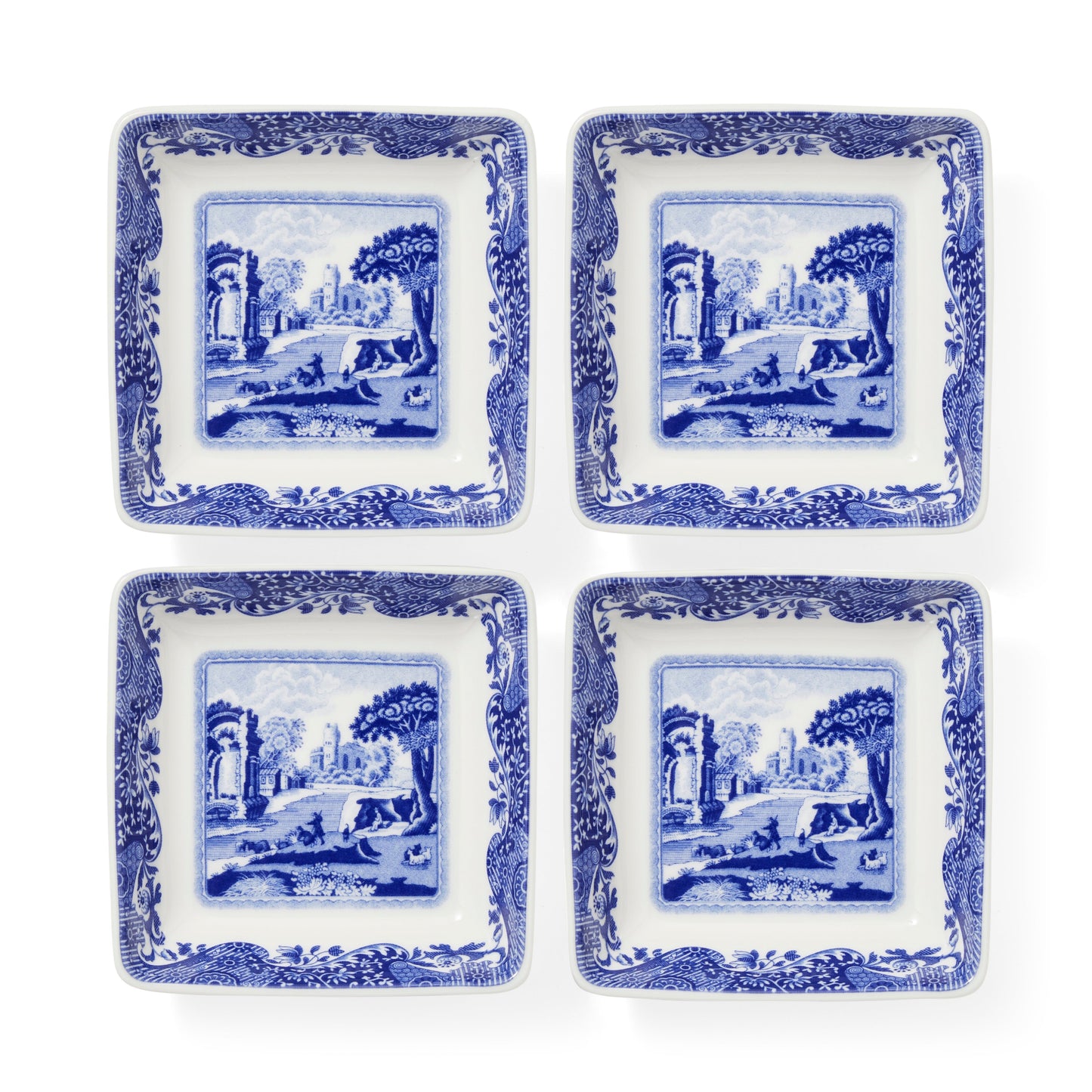Blue Italian Set of 4 Square Dishes – Porcelain Canapé & Dip Plates dinnerware CasaFenix
