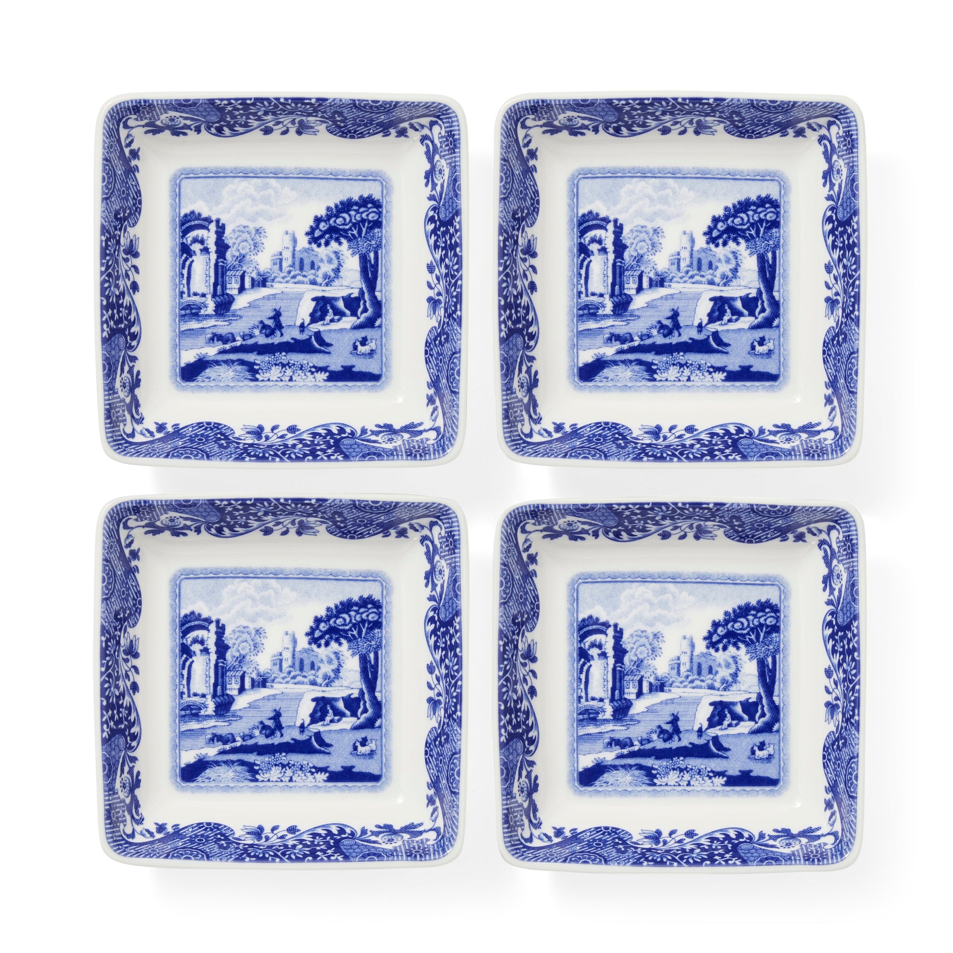 Blue Italian Set of 4 Square Dishes – Porcelain Canapé & Dip Plates dinnerware CasaFenix