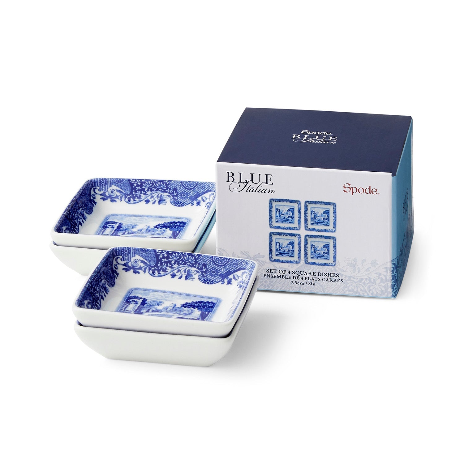 Blue Italian Set of 4 Square Dishes – Porcelain Canapé & Dip Plates dinnerware CasaFenix