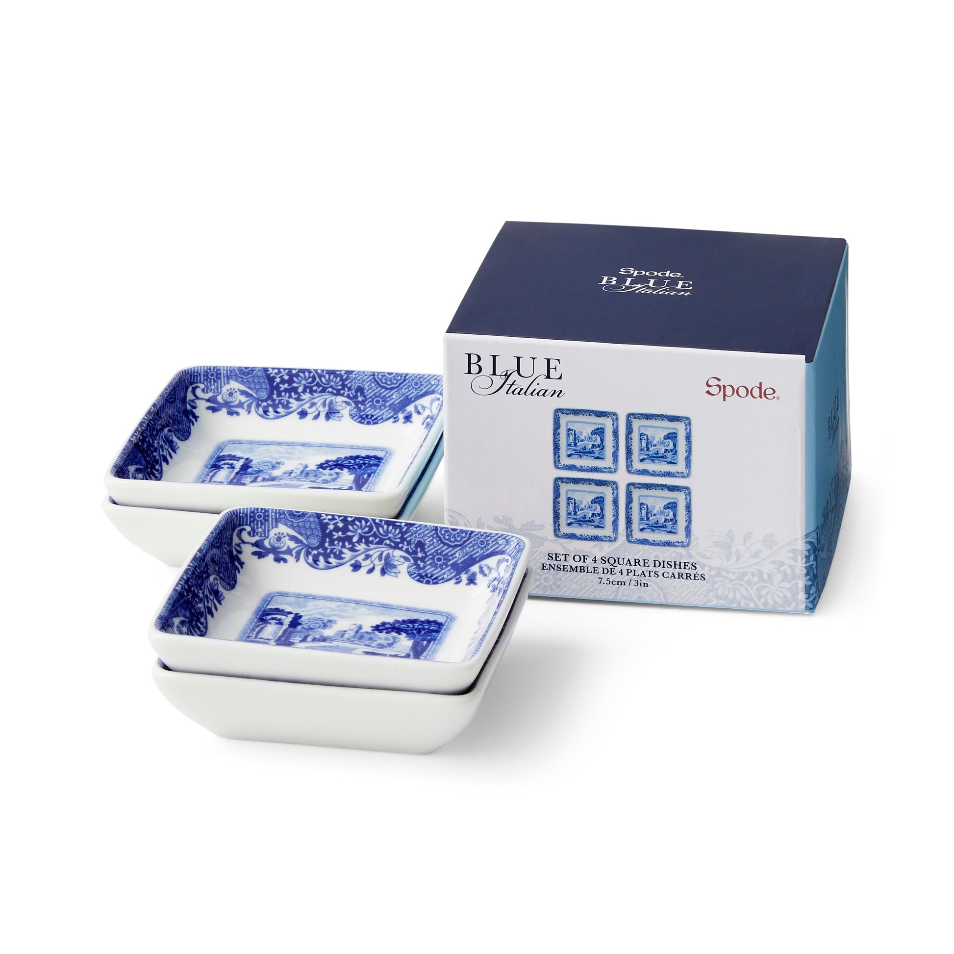 Blue Italian Set of 4 Square Dishes – Porcelain Canapé & Dip Plates dinnerware CasaFenix