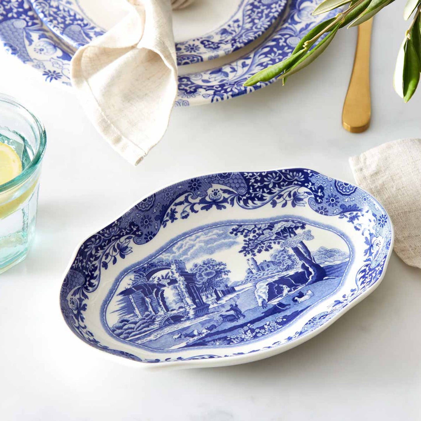 Blue Italian Oval Fluted Dish – Porcelain Serving Plate by Spode dinnerware CasaFenix