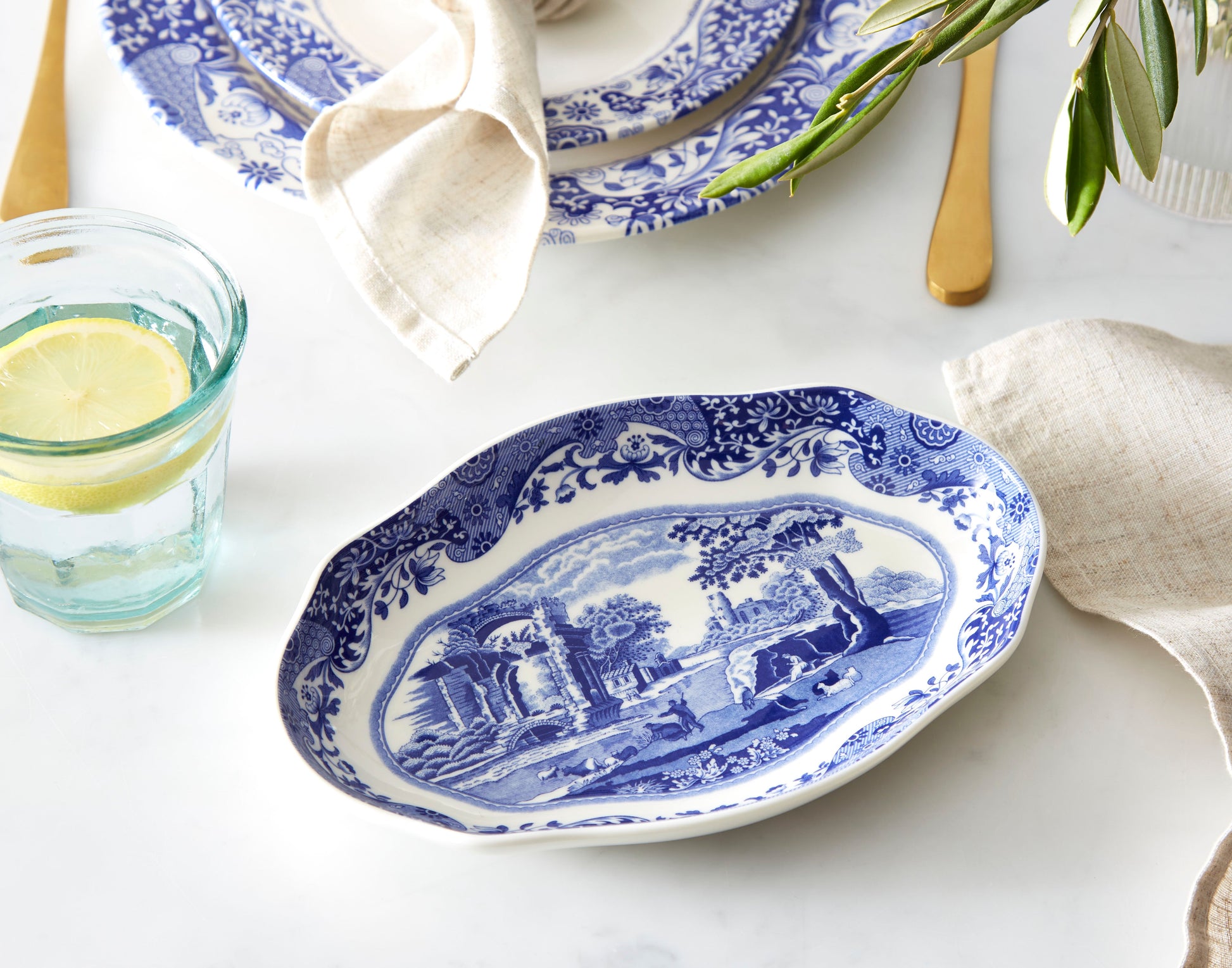 Blue Italian Oval Fluted Dish – Porcelain Serving Plate by Spode dinnerware CasaFenix