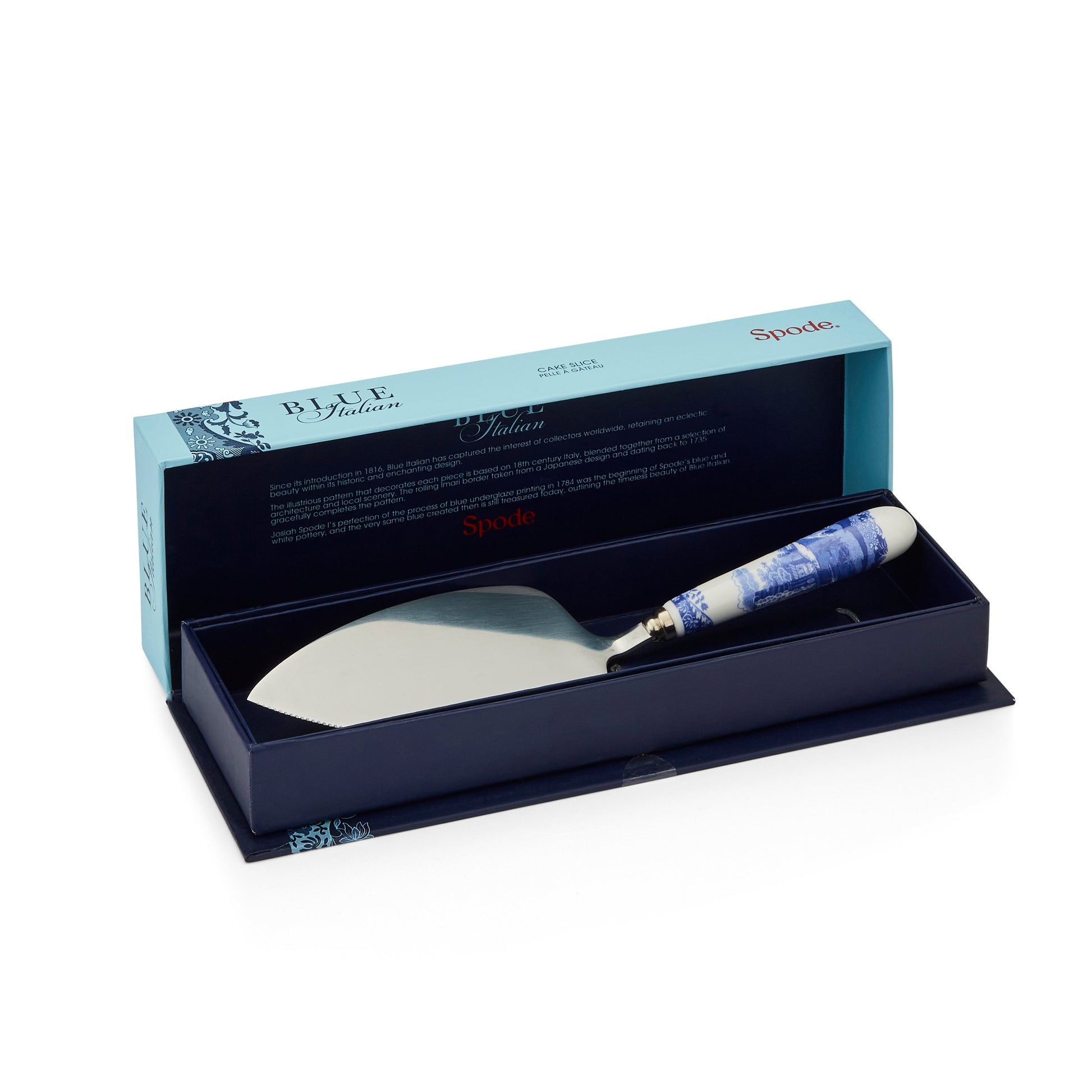 Blue Italian Cake Slice – Porcelain Cake Server with Blue Italian Design dinnerware CasaFenix