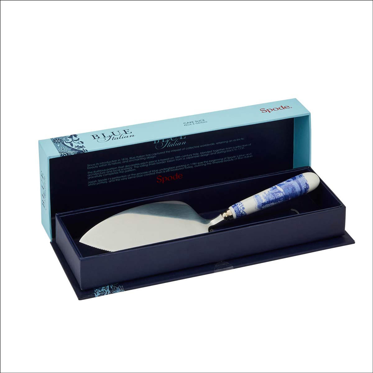 Blue Italian Cake Slice – Porcelain Cake Server with Blue Italian Design dinnerware CasaFenix