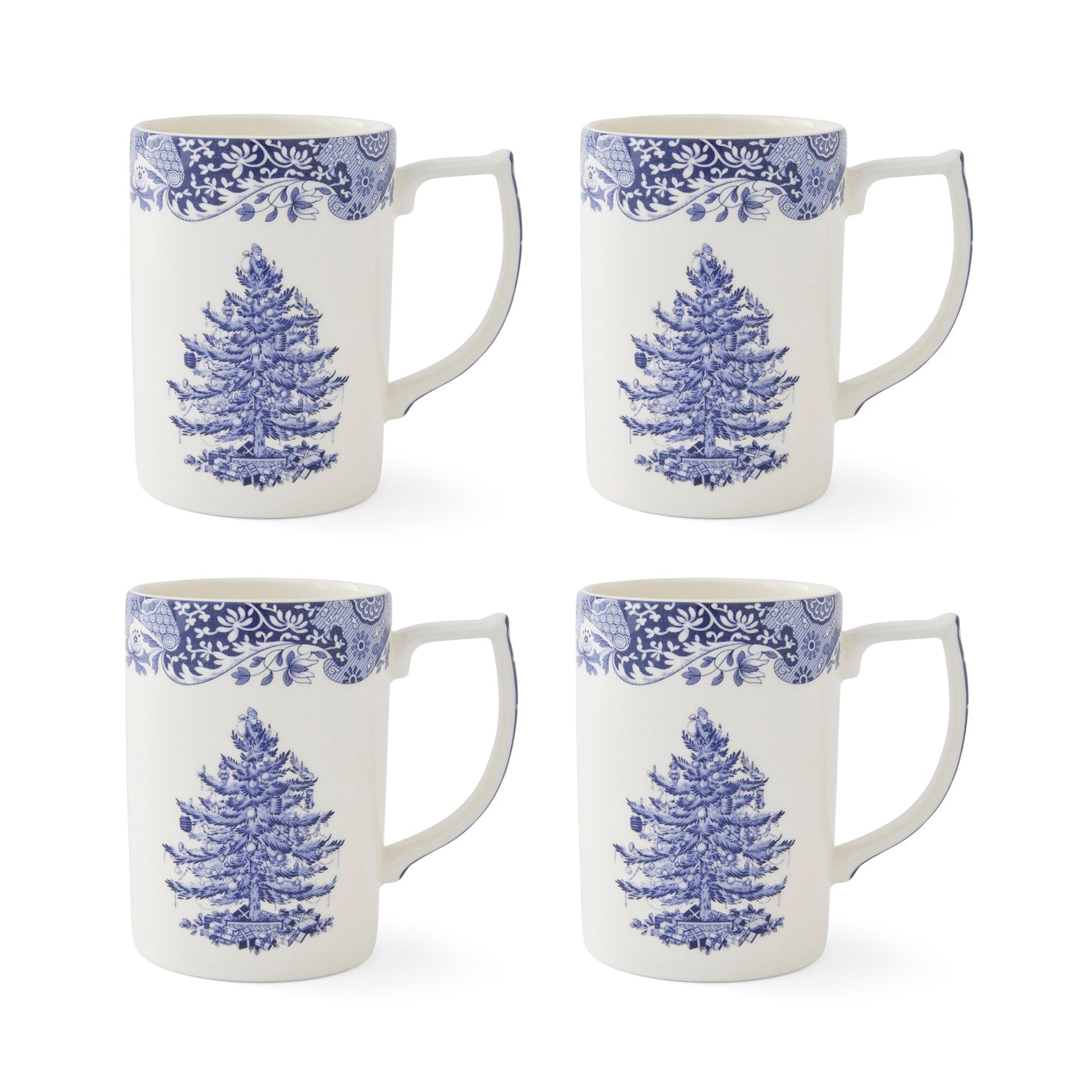 Blue Italian Christmas Set of 4 Mugs – Porcelain Festive Tea Cups dinnerware CasaFenix