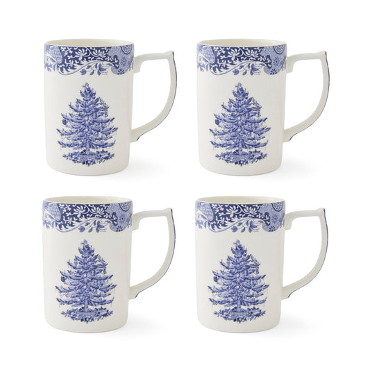 Blue Italian Christmas Set of 4 Mugs – Porcelain Festive Tea Cups dinnerware CasaFenix