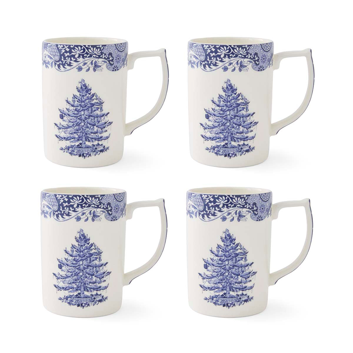 Blue Italian Christmas Set of 4 Mugs – Porcelain Festive Tea Cups dinnerware CasaFenix