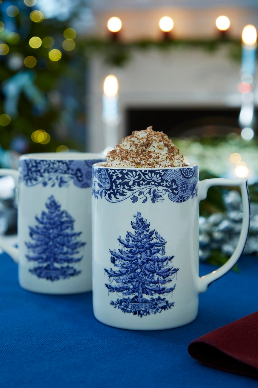 Blue Italian Christmas Set of 4 Mugs – Porcelain Festive Tea Cups dinnerware CasaFenix