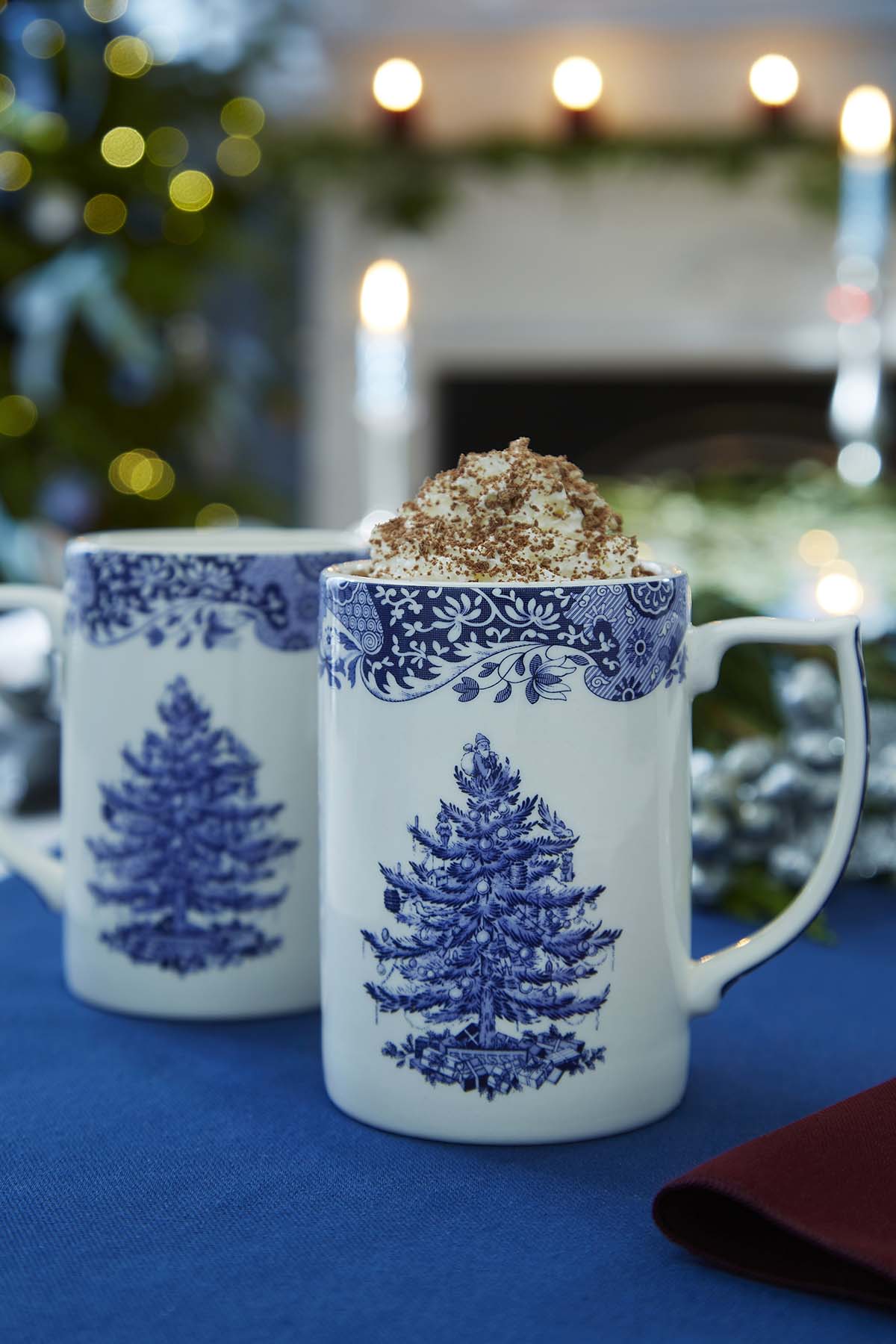 Blue Italian Christmas Set of 4 Mugs – Porcelain Festive Tea Cups dinnerware CasaFenix