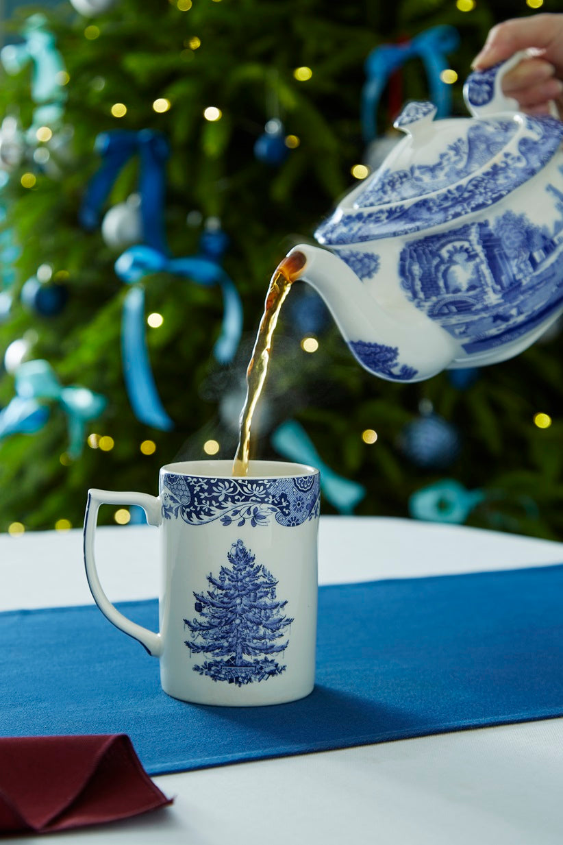 Blue Italian Christmas Set of 4 Mugs – Porcelain Festive Tea Cups dinnerware CasaFenix