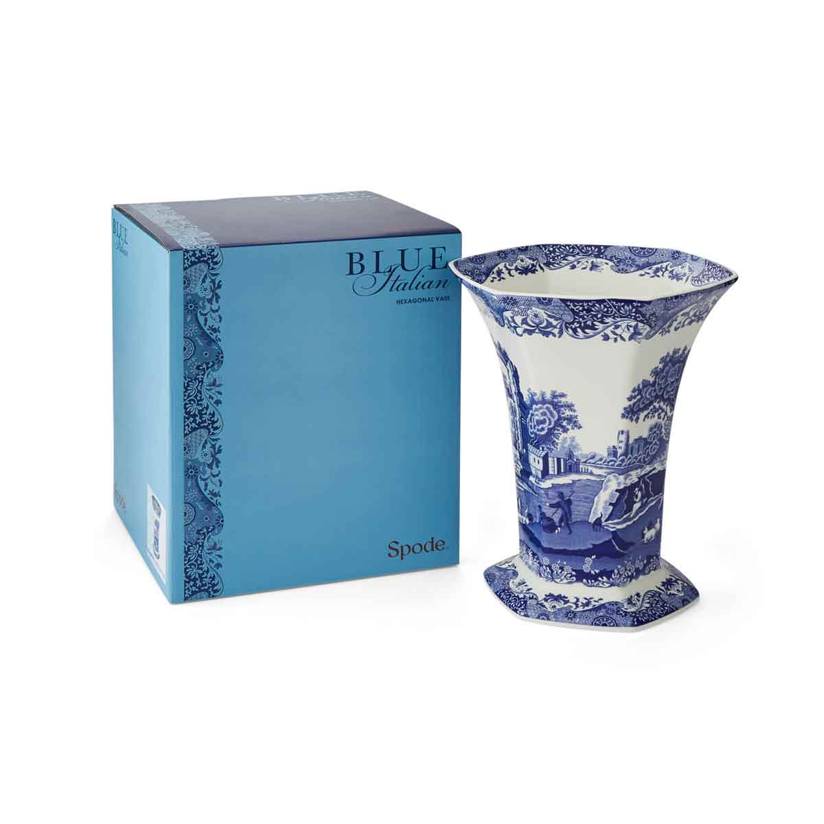 Blue Italian Hexagonal Vase – Porcelain Unique Shape Home Decor dinnerware CasaFenix